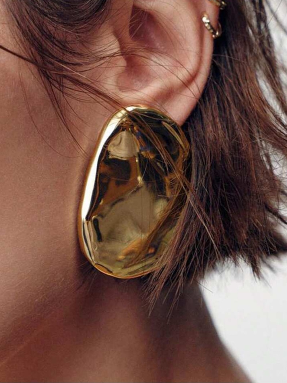 Gold Organic Oval Oversized Statement Earrings B02-06